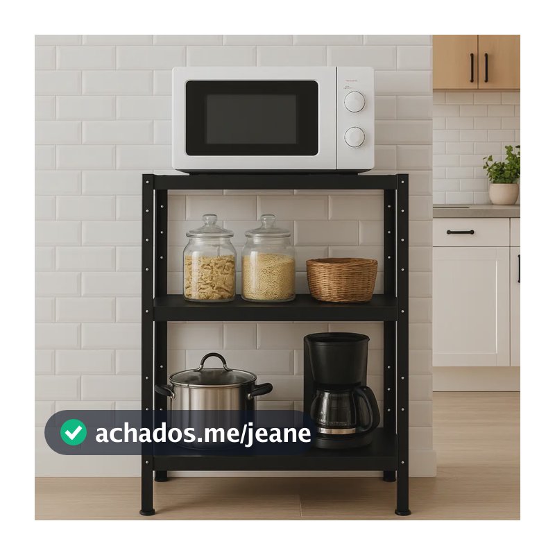 Estante Multiuso Cozinha Suporte Para Microondas Em Aço Luxo Preto