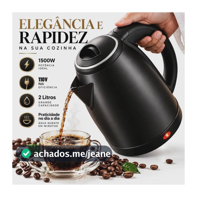 Chaleira Elétrica Aço Inox 2 Litros Aquecimento Rápido 1500w 220v