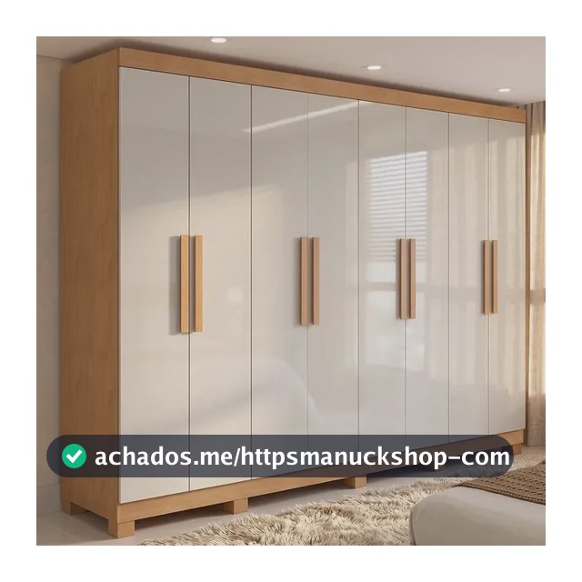 Guarda-roupa Móveis Lopas casal Easy Slim C/Pés 8 portas Amendoa Clean/off