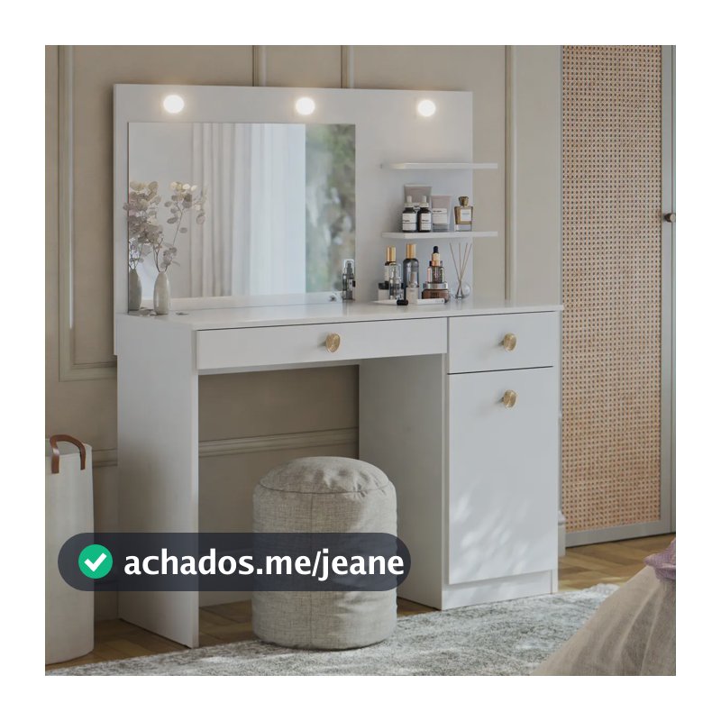 Penteadeira Camarim Jolie Com LED Espelho E 2 Gavetas Organizadora Maquiagem Para Studio E Quarto Cor Branco