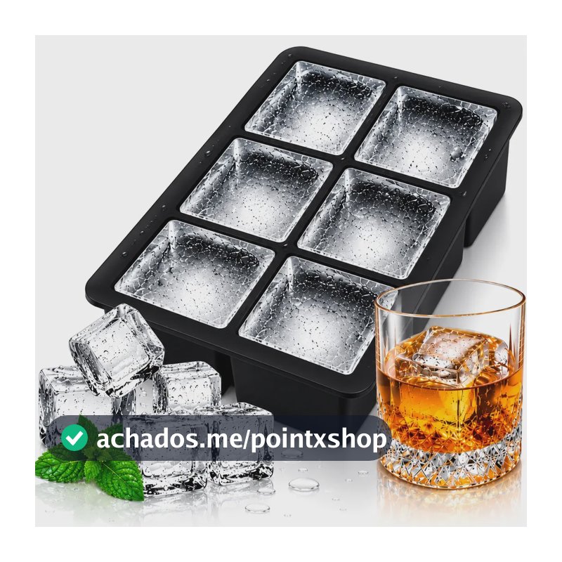 Forma De Gelo 6 Cavidades Silicone Cubos Grandes Molde Drinks Caipirinha Whisky Livre De Bpa Flexível Preto