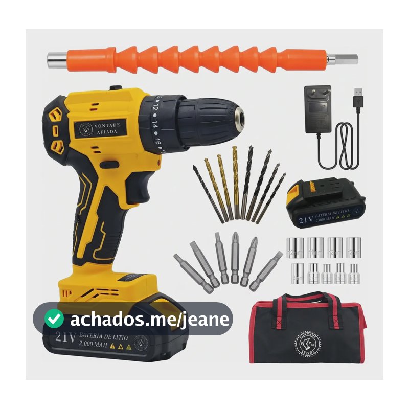 Parafusadeira Furadeira De Impacto 21v 3 Em 1 2 Baterias Amarelo 60HZ Sem escovas Motor brushless