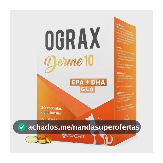 Ograx Derme 10 Suplemento Cães E Gatos Avert Com 30 Cápsulas