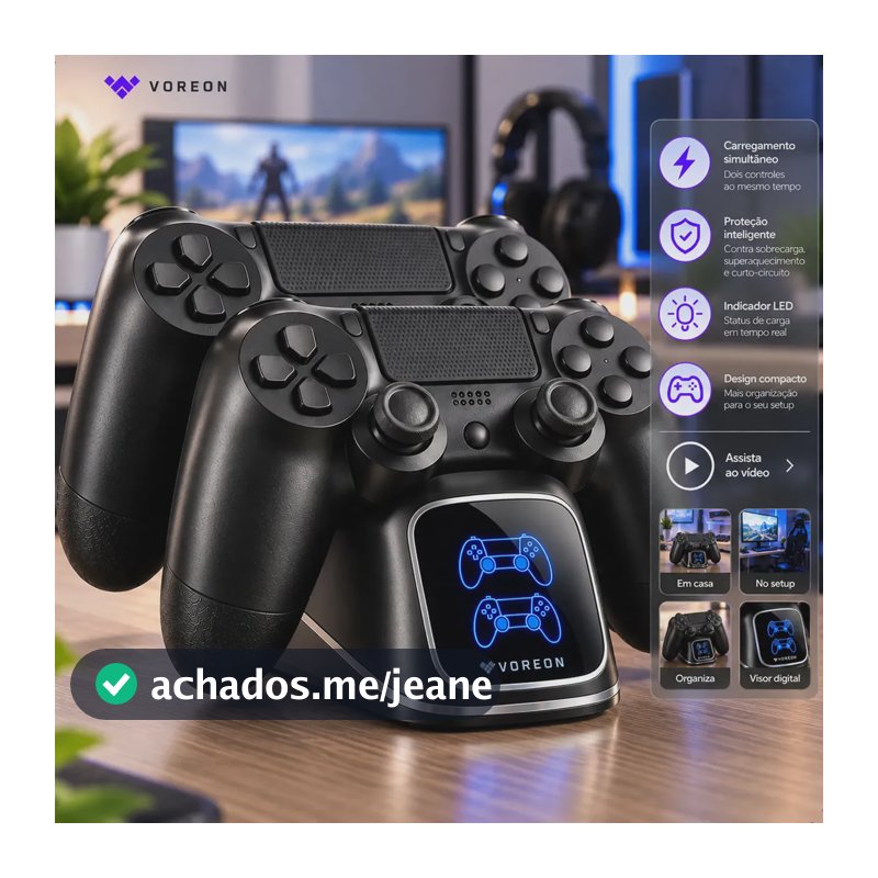 Carregador Controle Para PS4 Base Dupla Compatível Playstation 4 Slim Pro Suporte 2 Controles Simultâneos Visor Digital Estação Dock Carga Rápida Cabo USB Voreon