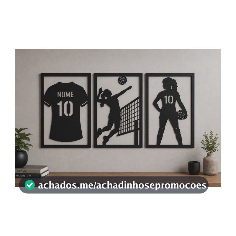 Kit 3 Quadros Vôlei Personalizado Com Nome E Número Mdf Preto