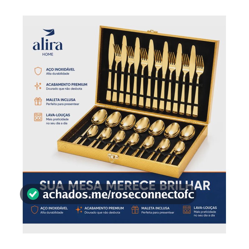 Jogo Talheres 24 Peças Faqueiro Dourado Premium Com Maleta Alira home
