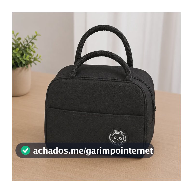 Bolsa Térmica Marmita Mamadeira Lancheira Escolar Unissex Liso Preto
