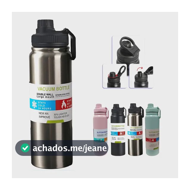 800mlgarrafa Térmica Água Squeeze Inox Academiaquente E Frio Prata