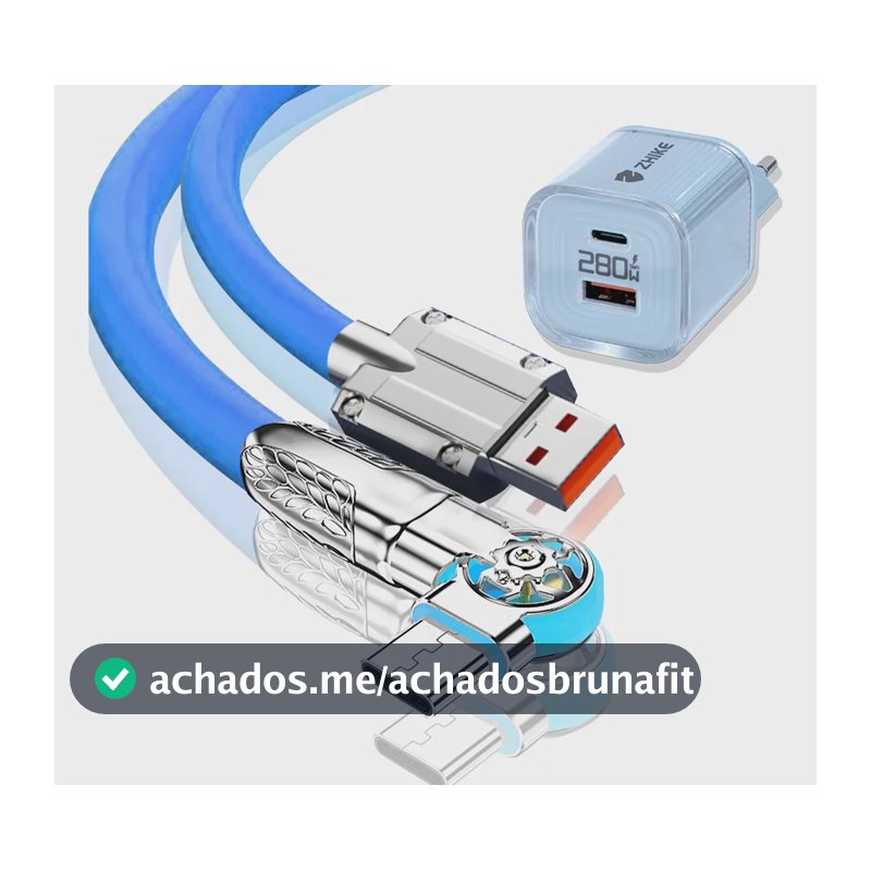 Kit Carregador 280w Gan Usb C Pd Qc 3.0 Cabo Silicone Tipo C Azul