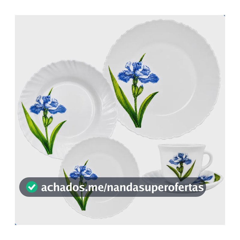 Aparelho De Jantar 20 Peças Vidro Opaline Para Mesa Posta Branco Floral