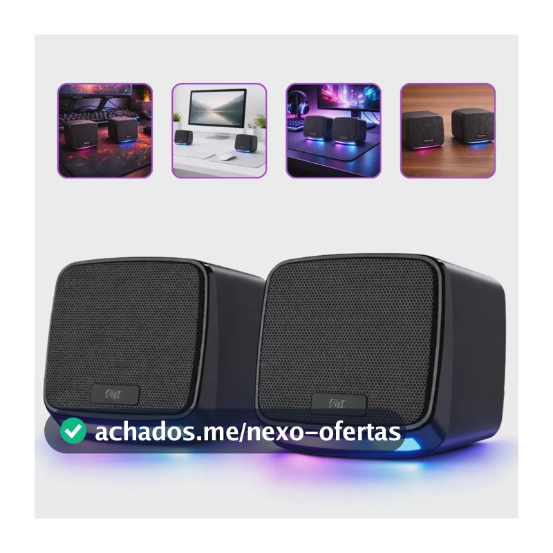 Caixa Caixinha De Som 10w Led Rgb Para Computador Gamer Pc Notebook Projetor Potente Subwoofer Portátil Alta Qualidade Usb P2 Cor Preto Digital Informática