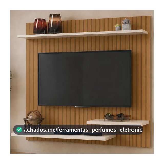 Painel Para Tv 32 Moderno Suspenso 90x90cm Com 3 Prateleiras