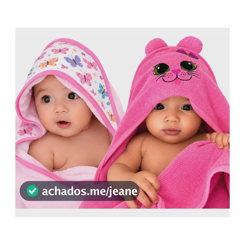 Kit 2 Toalhas De Banho Bebê Com Capuz E Orelhinha Infantil Rosa