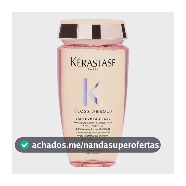 Kérastase, Bain Shampoo, Gloss Absolu, Hydra Glaze, Ação Anti-frizz com Ácido Hialurônico, Ácido Glicólico e Óleo De Rosa Silvestre, Potencializa o Brilho 250ml