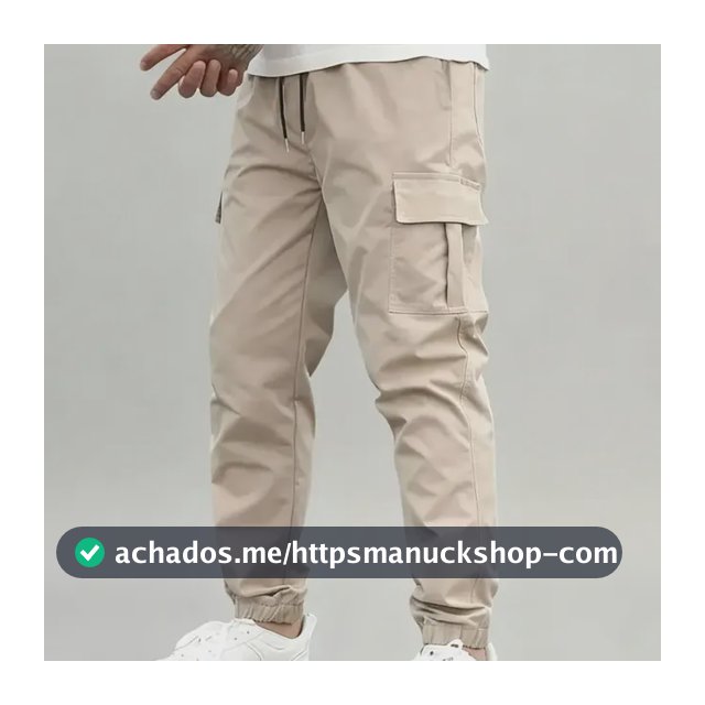 Calça Jogger Cargo Masculina Sarja Calca Streetwear Punho