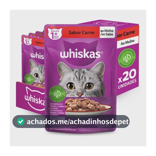 Whiskas Sachê Carne ao Molho para Gatos Adultos KIT 20 unidades de 85 g