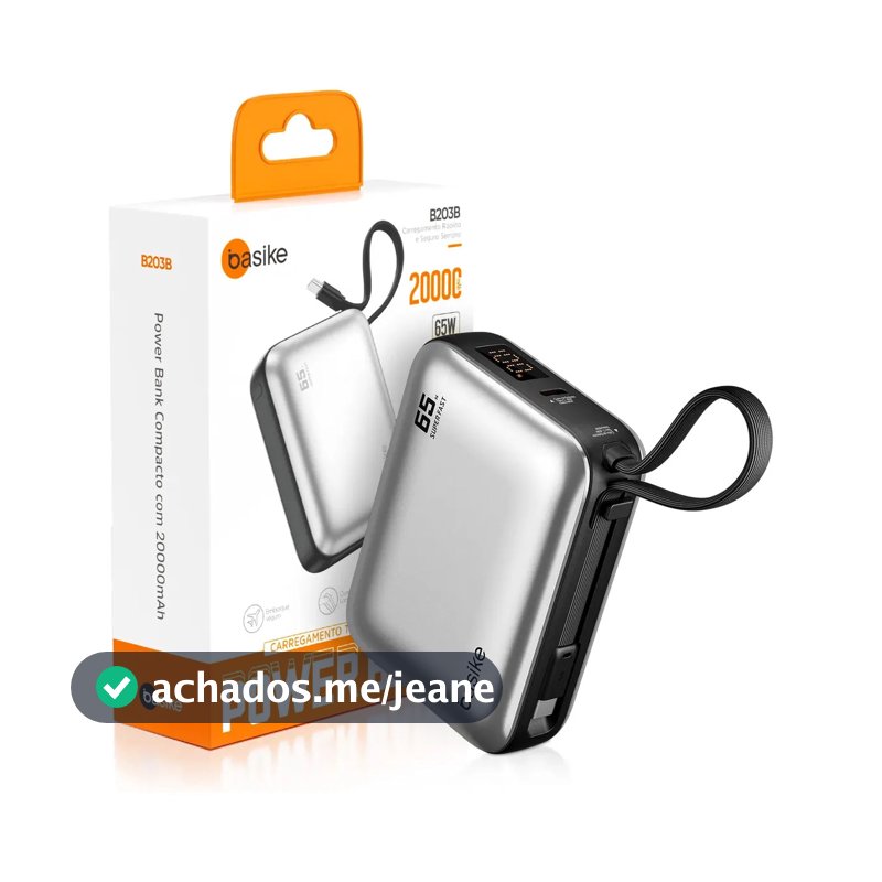 Power Bank Basike 20000mAh para Notebook e Celular com Cabo USB-C 65W