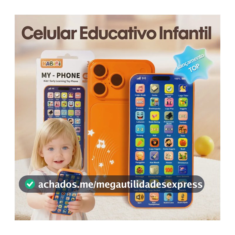 Celular de brinquedo educativo recarregável com 36 teclas para bebês