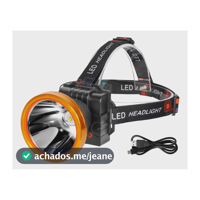 Lanterna De Cabeça Led Usb Recarregável Para Pesca Branco Preto