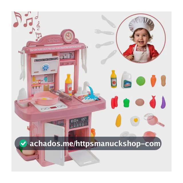 Kit Mini Cozinha de Brinquedo Fogão Geladeira Forno solta Água e som cor Rosa Atentu