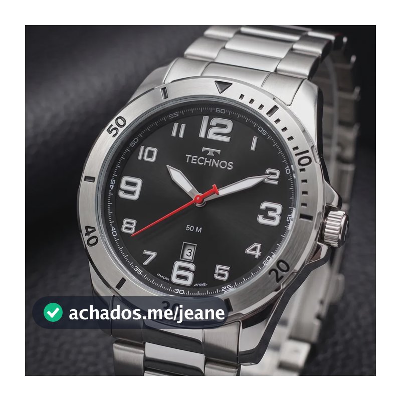 Relógio Technos Masculino 2115MYK/1P 45 Milímetros Prata Todo em Aço Inoxidável com Calendário e Prova D´Agua 50m