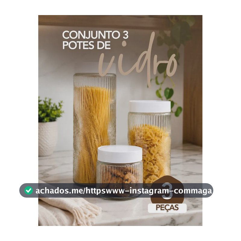 Conjunto Kit 3 Potes De Vidro Porta Mantimentos Com Tampa Plástica Empilhável Organizador Cozinha Alimentos Grãos Biscoitos Resistente