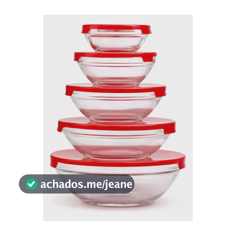 Potes De Vidro Hermético Redondo Com Tampa Kit 5 Peças Vermelho
