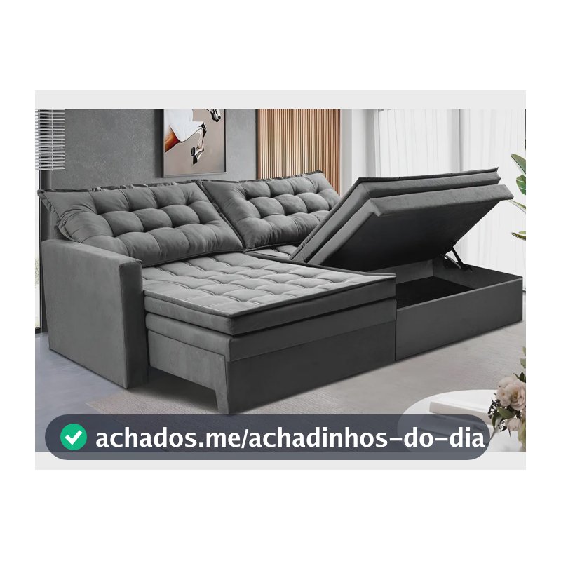 Sofá Sem Caixa Retrátil Baú 2,00m Cama Inbox Secret. Suede Cor Cinza