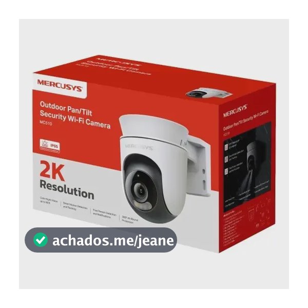Mercusys MC510 Câmera de Segurança Wi-Fi Externa 2K 3MP, Rotação 360°, Visão Noturna Colorida, Detecção de Pessoas e Rastreamento de Movimento, IP65, Áudio Bidirecional, Alexa e MicroSD até 512 GB