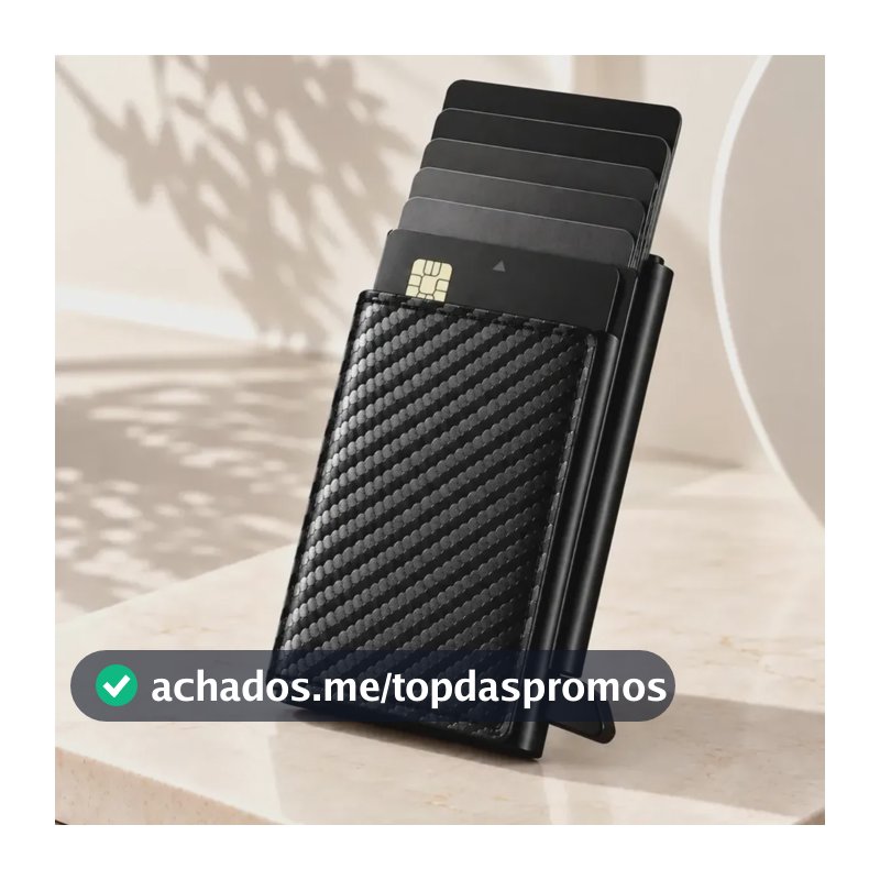 Carteira Masculina Slim Porta Cartões Cnh Antifurto Pequena Preto Liso