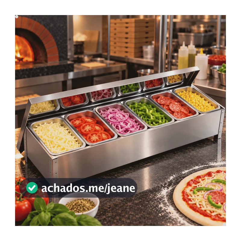 Condimentadora Inox Organizadora Alimentos C/ Tampa 6 Cubas Inox