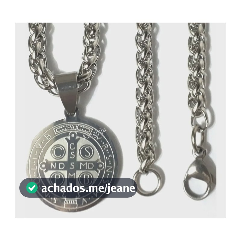 Medalha São Bento Duplaface E Corrente Indiana 60cm Aço Inox Prateado