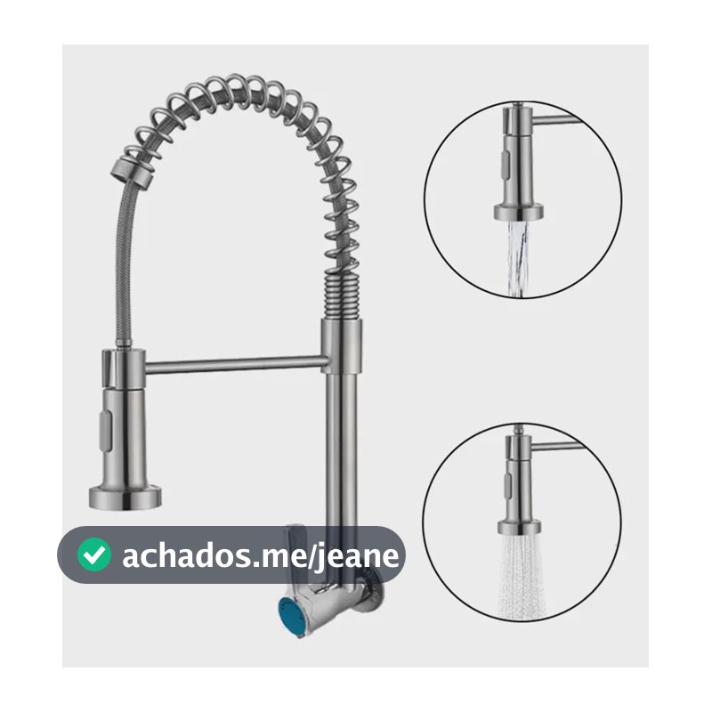 Torneira De Cozinha Monocomando Parede Para Pia Gourmet Prateado Brilhante