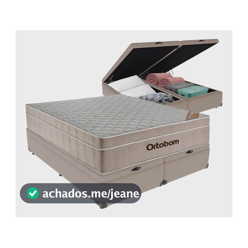 Cama Box Baú Queen Ortobom Airtech Molas Ensacadas Bege com Suede