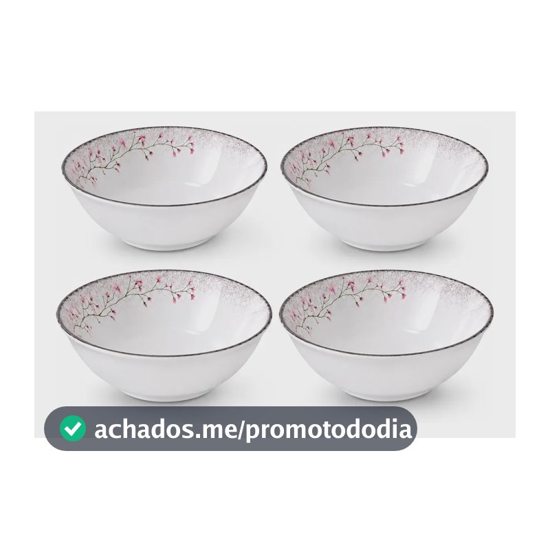 Jogo 4 Tigelas Bowls Floralis 18cm Porcelana Tramontina Branco/florido