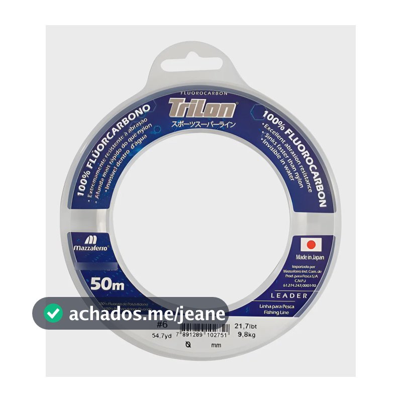 Linha de Pesca Mazzaferro Fluorocarbon Trilon Transparente 0,45mm 50m