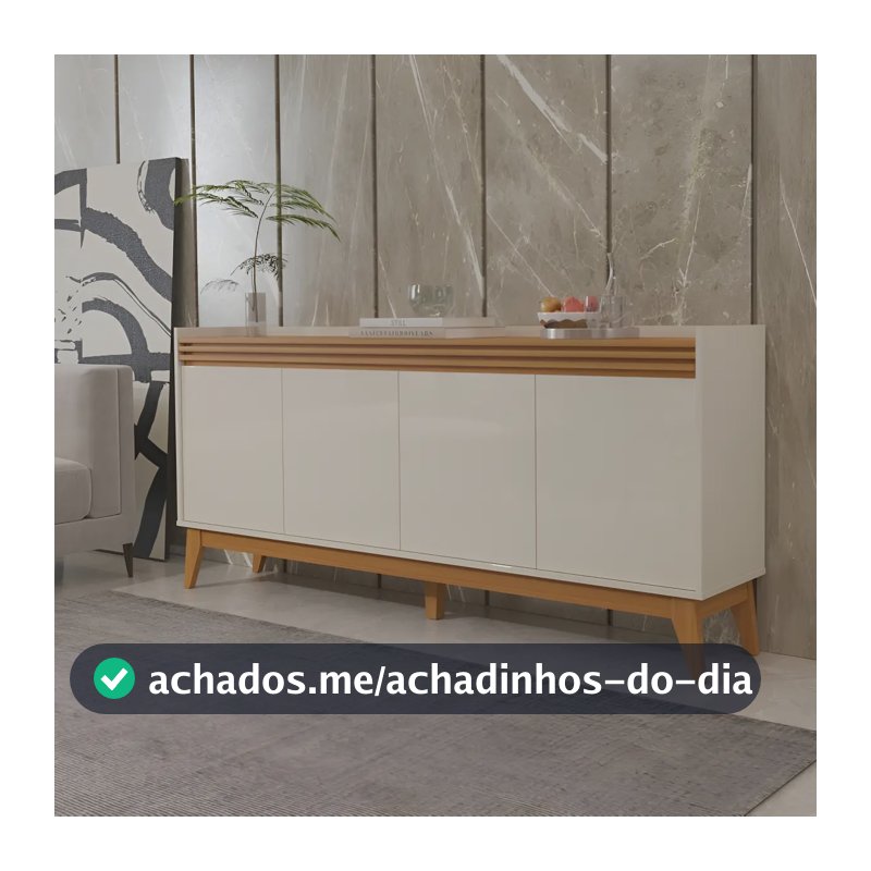 Buffet Aparador Ripado 4 Portas Pés De Mdf Astúrias 180cm Cor Off White E Cedro