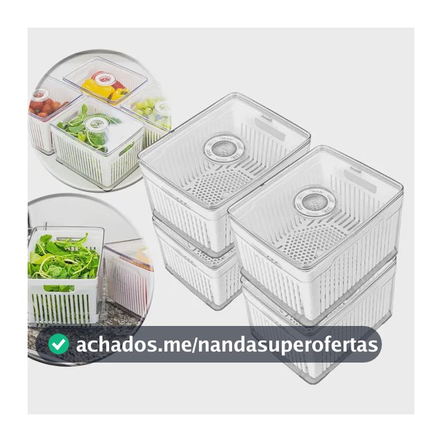 Kit 4 Cestos Organizadores De Geladeira 4,0L Acrílico Plástico Transparente Para Frutas E Verduras Conservar Alimentos