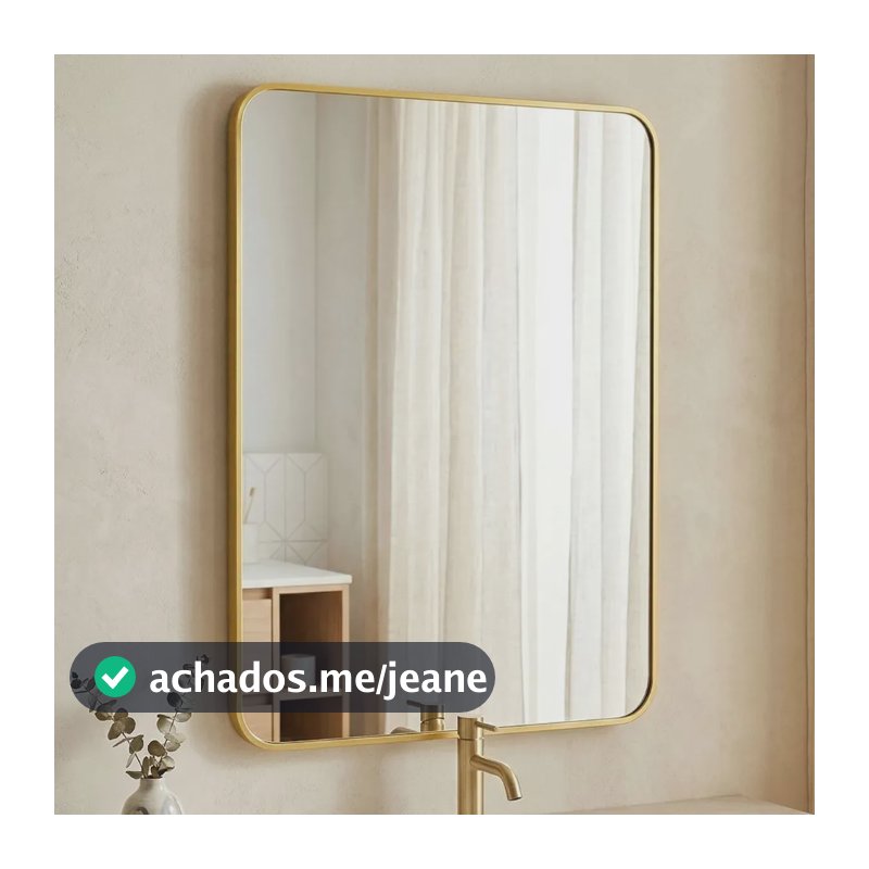 Espelho Retrô Retangular Dourado 90x70cm Luxo Banheiro Parede Moldura Alumínio Decorativo Horizontal Vertical The Mirror Lab