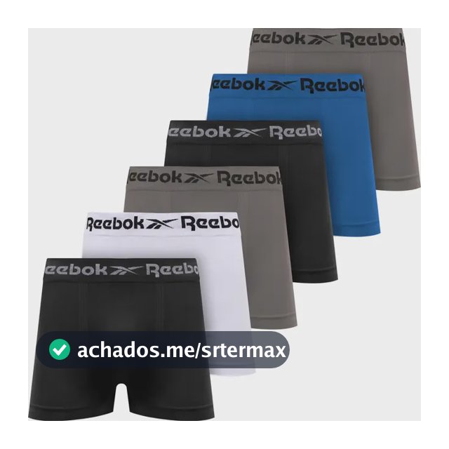 Kit 6 Cuecas Boxer Reebok Microfibra Sem Costura Original