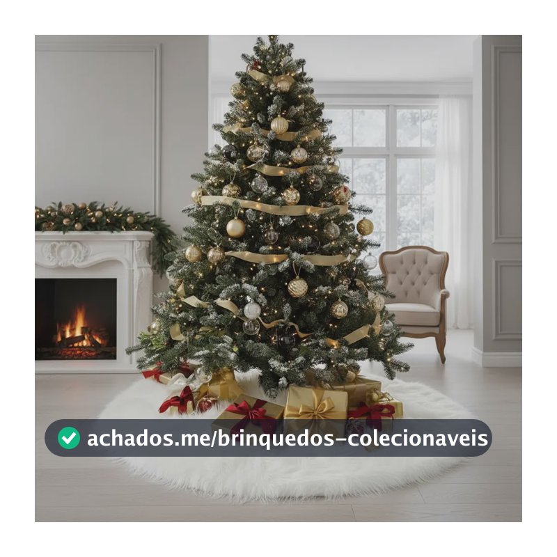 Saia P/ Arvore De Natal Pelúcia Pelo Alto 7cm Branca 120cm Branco Pelucia Pelo Alto