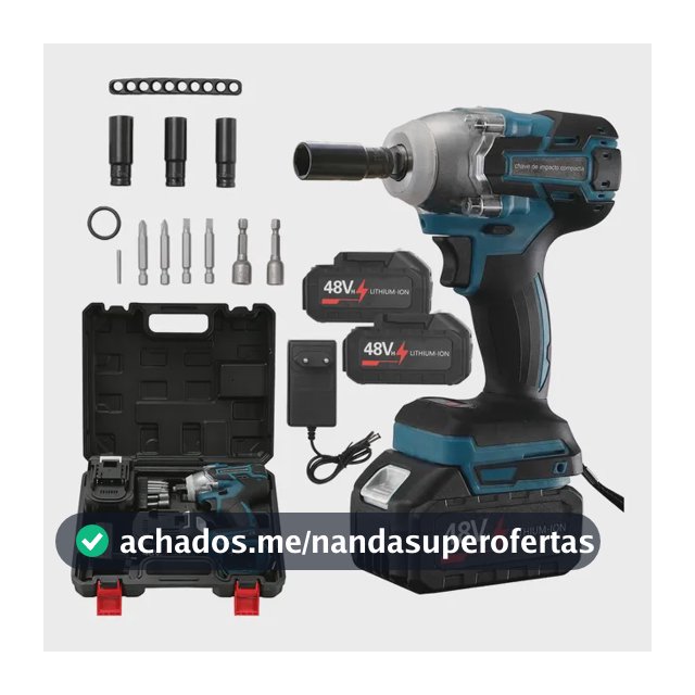 Kit Chave Impacto 48v Sem Fio Alto Torque Duas Baterias