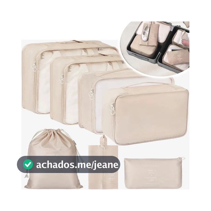 Organizador De Malas Bolsas De Viagem Kit Necessaire 7 Cor Bege Desenho Do Tecido Liso