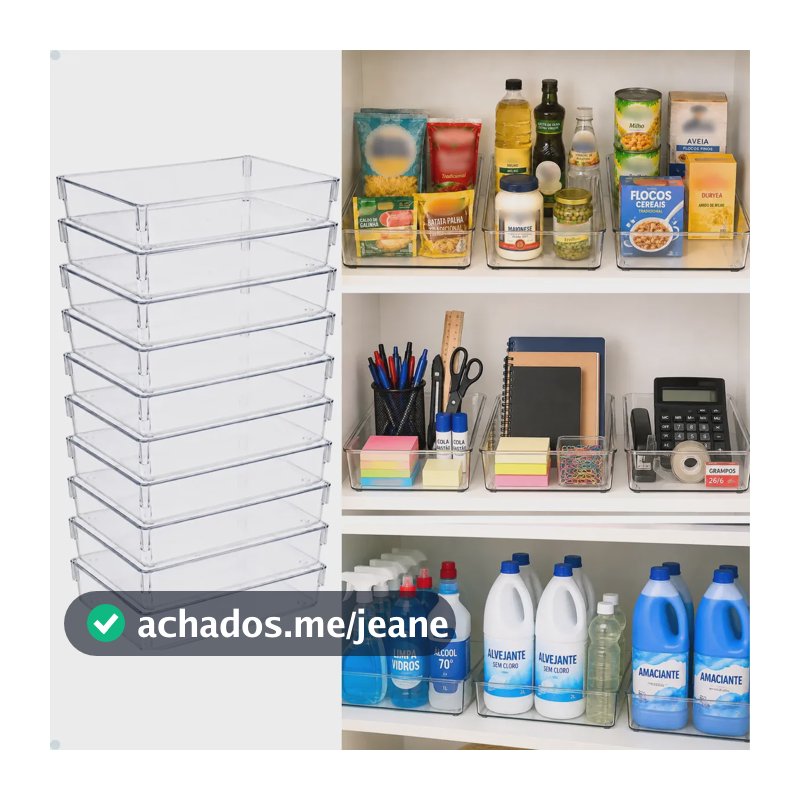 Kit 10 Organizador Geladeira Armário Cozinha Despensa Lavanderia Gaveta Escritório Multiuso Acrílico