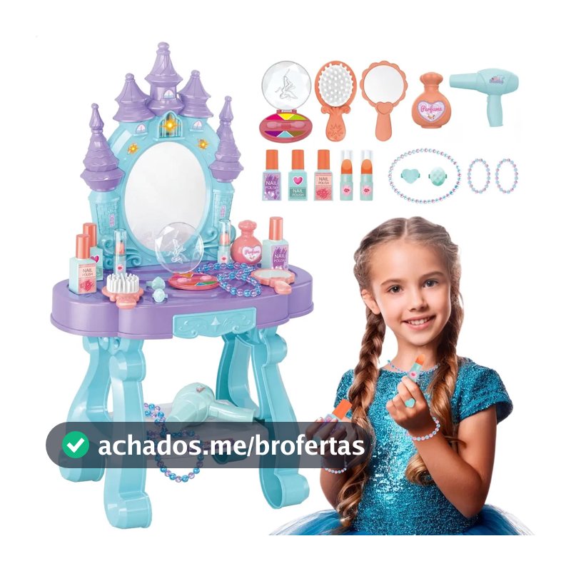 Penteadeira Castelo Emite Luz E Som Princesa Infantil Azul