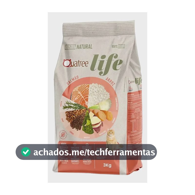 Ração Gato Adultos Castrados Quatree Life Salmão Arroz 3kg