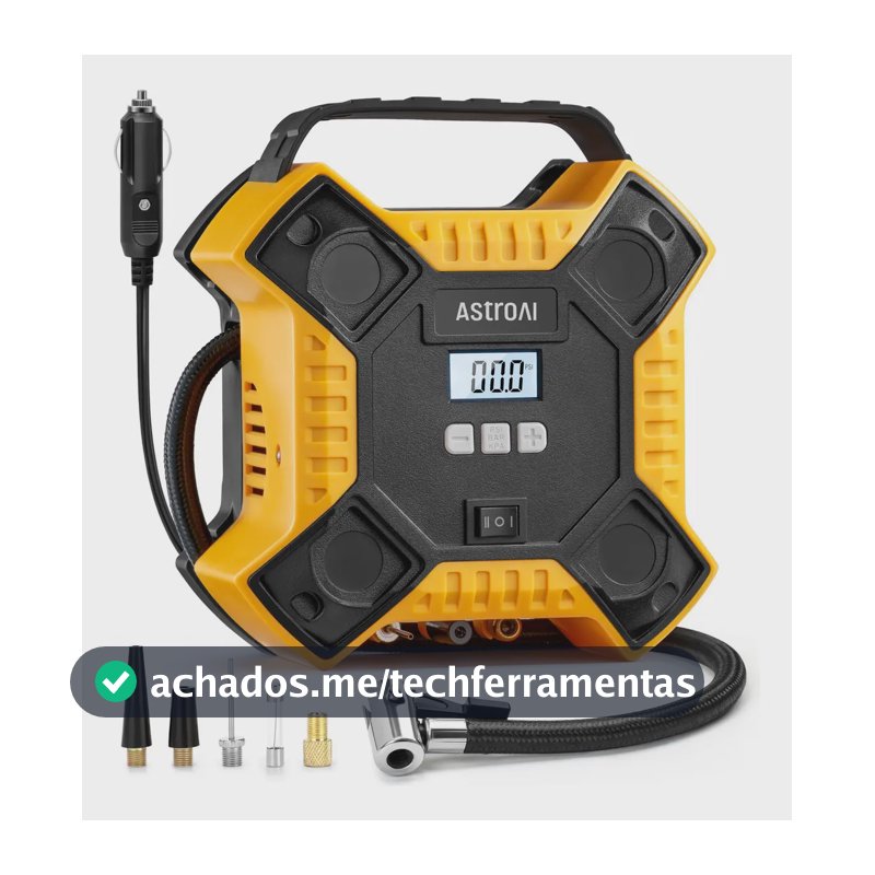 Compressor de ar portátil para pneus AstroAI 160PSI CC (sem CA),cabo de 3 m com estrutura metálica integrada,bomba de ar com luz LED para pneus de carro,bicicletas,motocicletas e outros infláveis