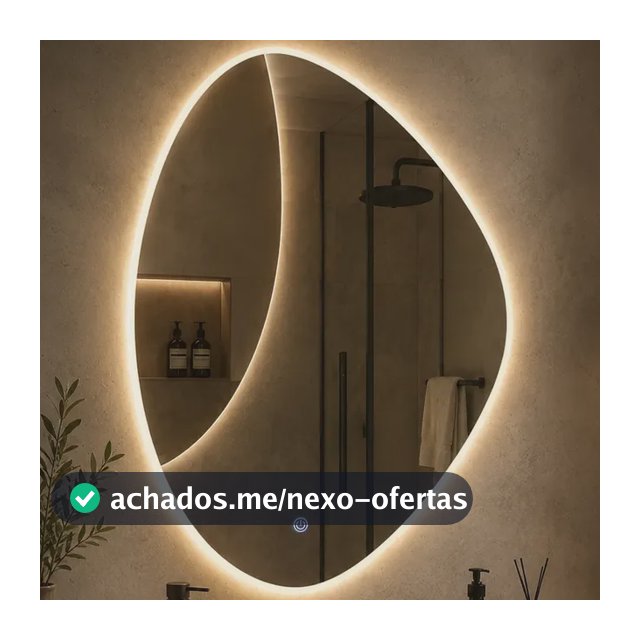 Espelho Orgânico Led Quente Com Touch 60x40cm Premium Lavabo Led Quente 3000k Botão Touch Led Quente 3000k Botão Touch