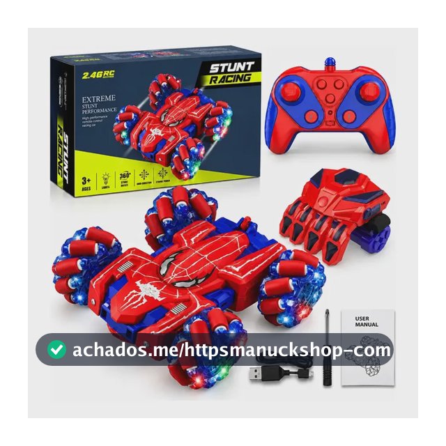 Carro Rc Stunt 13 Funções 25km/h C/ Luzes, Dupla Face, 600ma Vermelho Homem Aranha