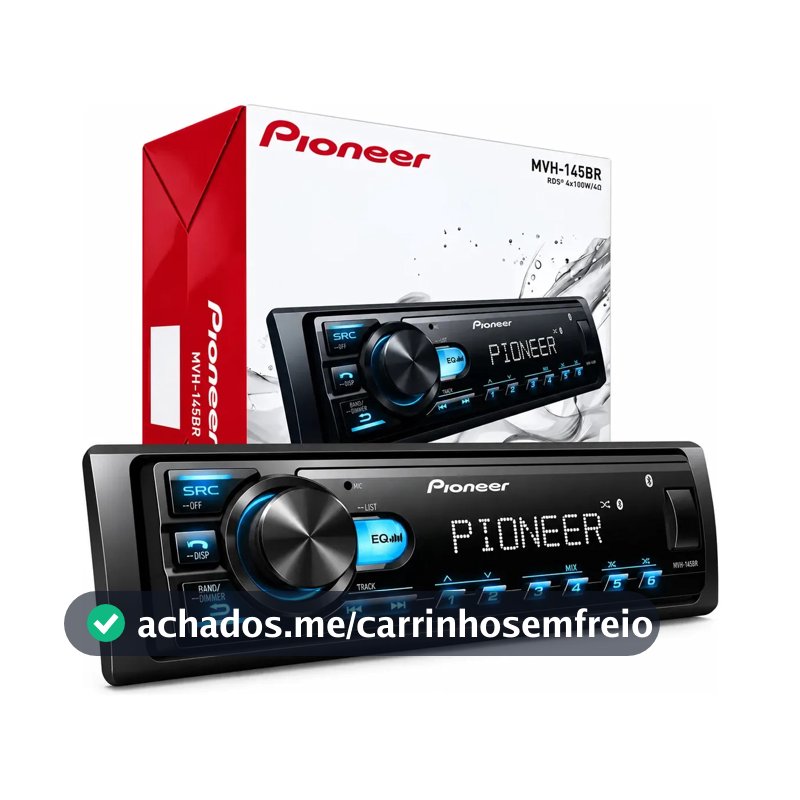 Rádio Pioneer Bluetooth 5.4 Automotivo MVH-145BR USB MP3 FM FLAC 1 DIN 4x23W RMS